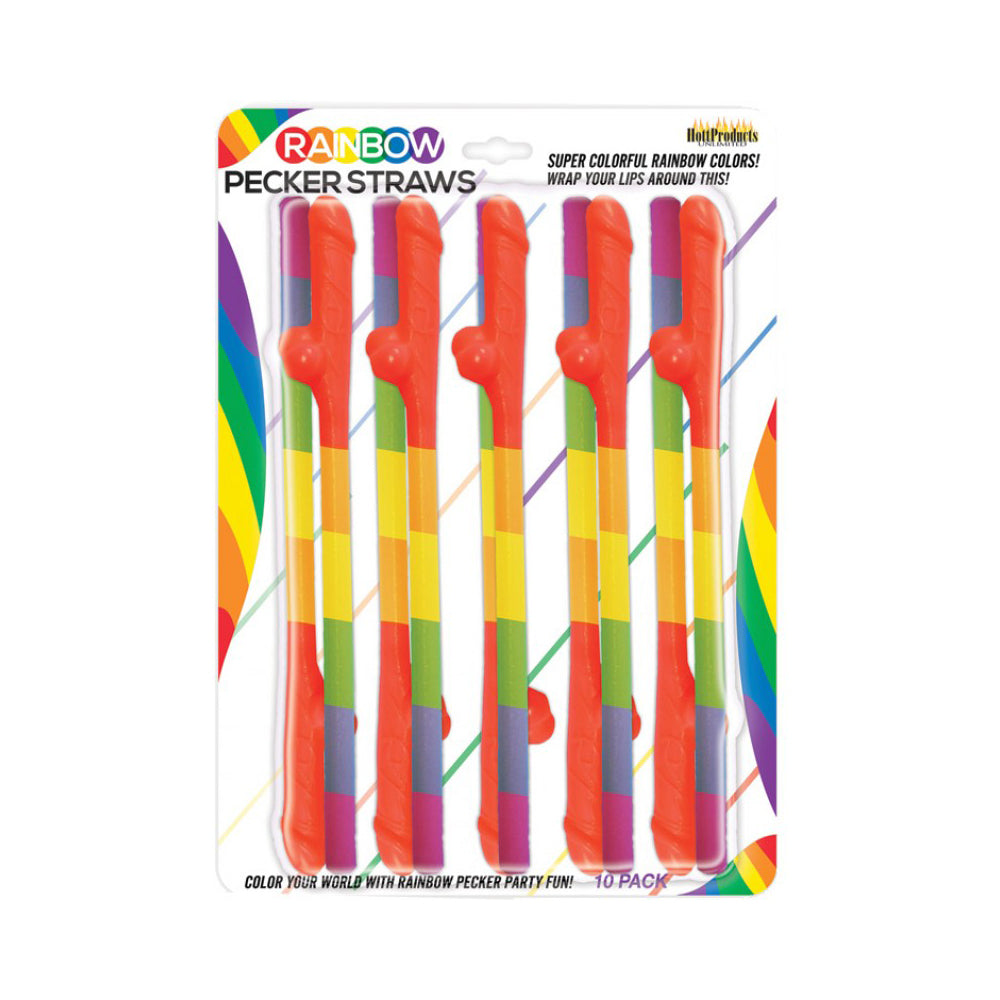 Rainbow Pecker Straws 10Pk